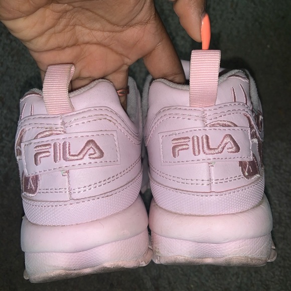 pink fila shoes with flowers
